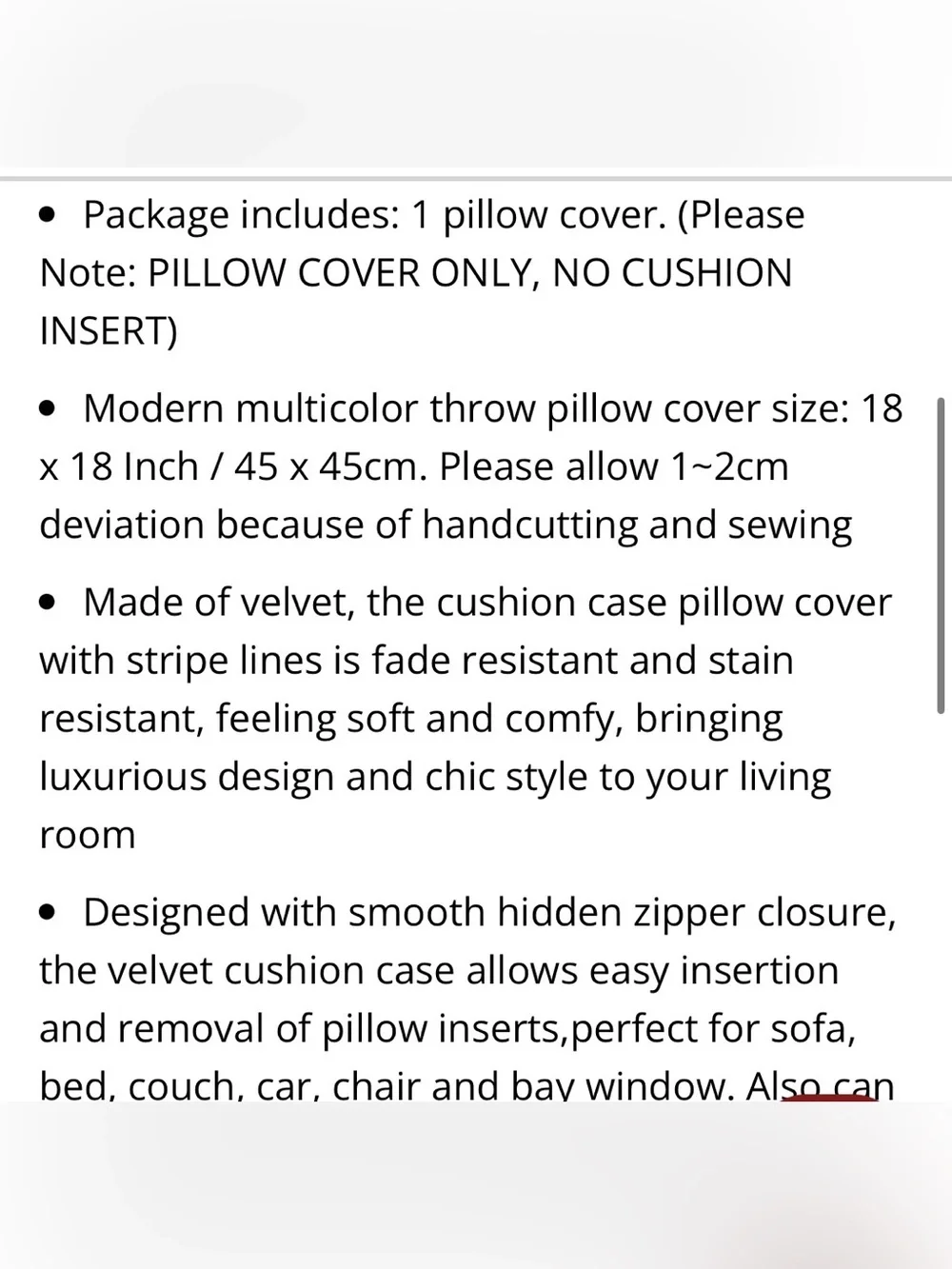 Striped Velvet Pillow Cover SQUARE 18x18” BLACK GRAY (1-count)
